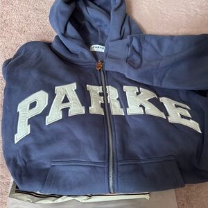 Parker Women's Blue Hoodie with White Lettering